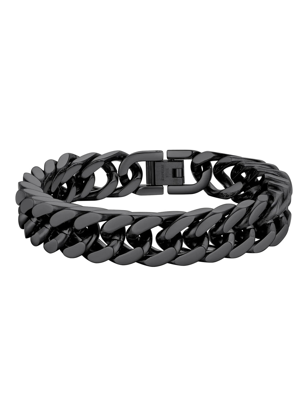 12Mm Cuban Chains Bracelets for Men Black Chunky Stainless Steel Franco Link Bracelet Father Day Hand Bracelet Jewelry Birthday Valentine Graduation Gifts 7.5 Inch
