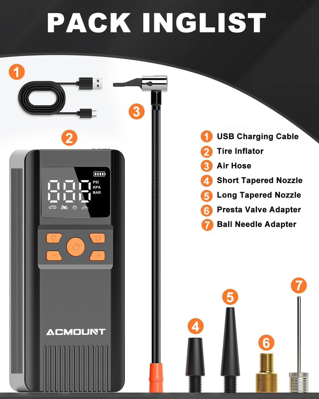 Cordless Tire Inflator Air Compressor, 150 Psi Bike Pump, Portable Electric Air Pump with Gauge for Car, Motorcycle, Bicycle, Balls