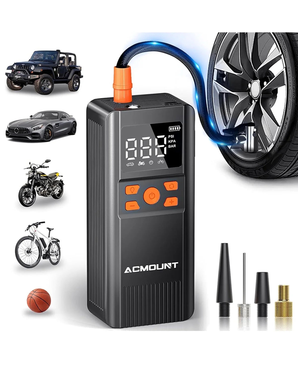 Cordless Tire Inflator Air Compressor, 150 Psi Bike Pump, Portable Electric Air Pump with Gauge for Car, Motorcycle, Bicycle, Balls